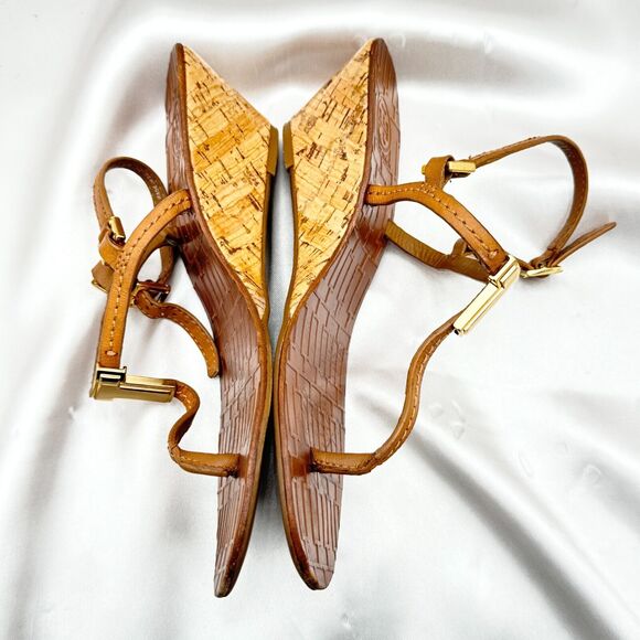 Tory Burch Pauline Tan Leather Demi Wedge Slingback Thong Size 6 M Sandals - Picture 10 of 15